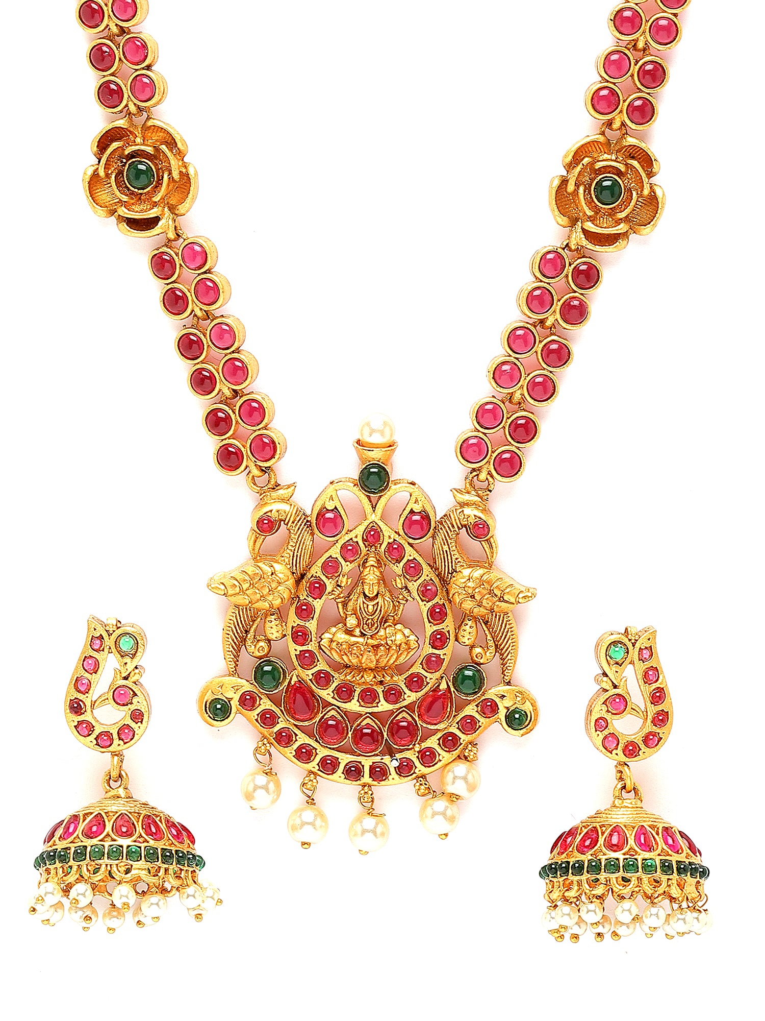 Karatcart Gold Plated Red Stones Laxmi Mata Temple Jewellery Set for Women - view 4