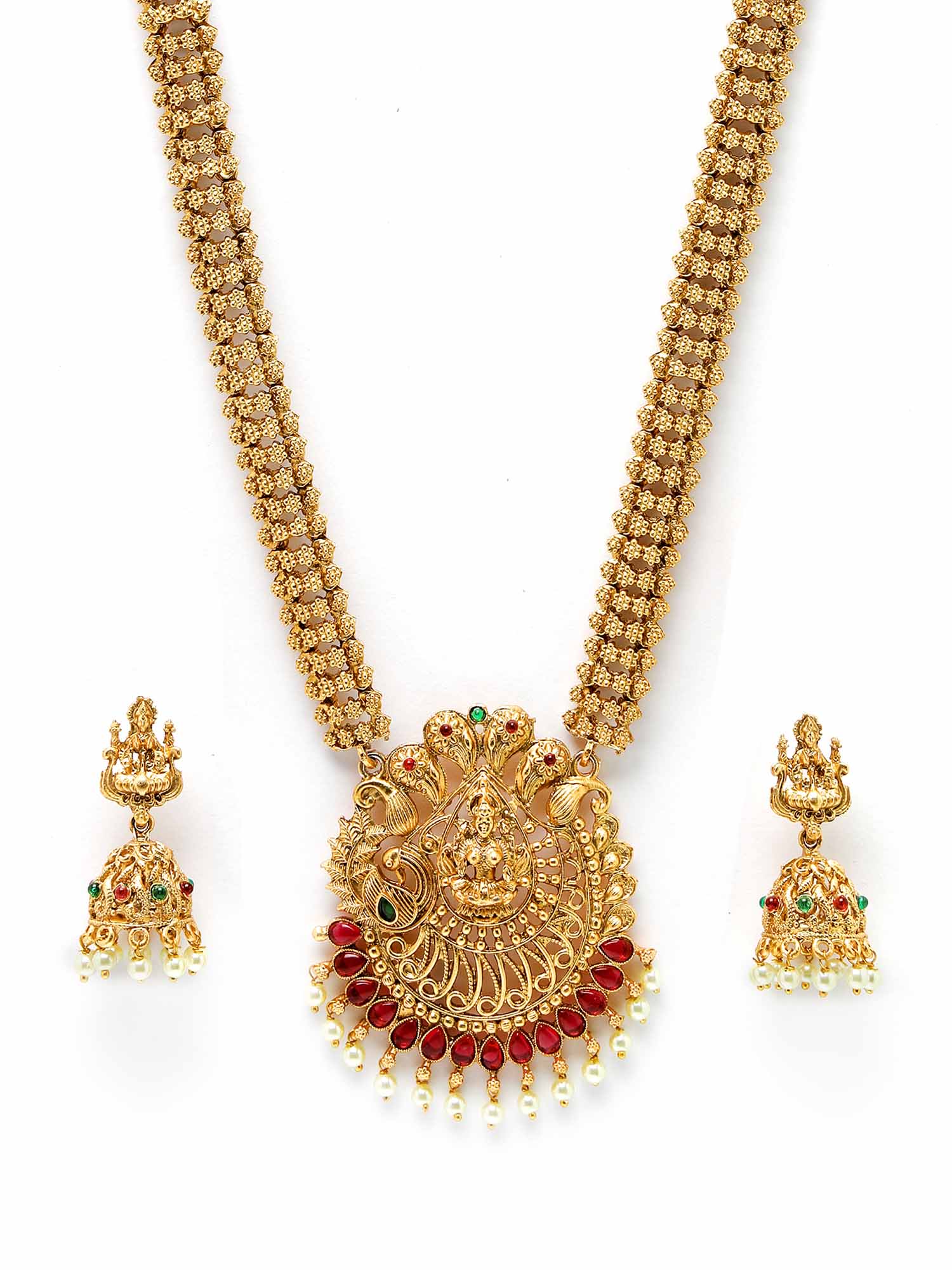 Karatcart Gold Plated Red Stone Laxmi Mata Rani Haar Temple Jewellery Set for Women - view 4