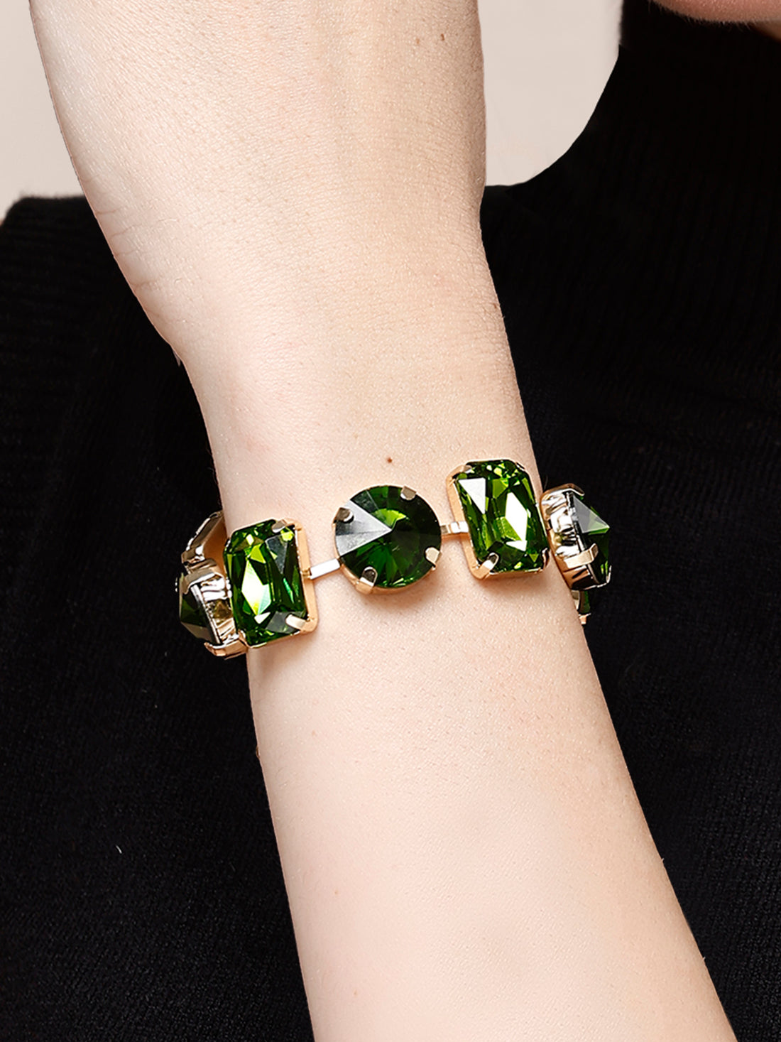 Bohey by KARATCART Gold-Plated Green Cubic Zirconia Studded Wraparound Bracelet for Women