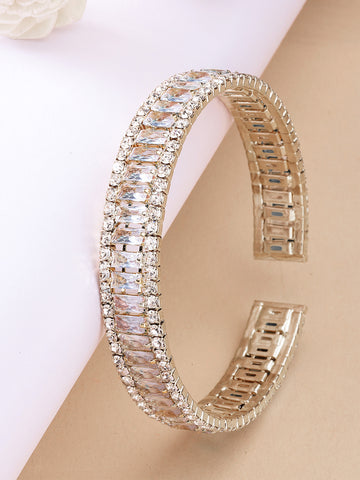 Bohey by KARATCART Gold-Plated White Cubic Zirconia Studded Cuff Bracelet for Women