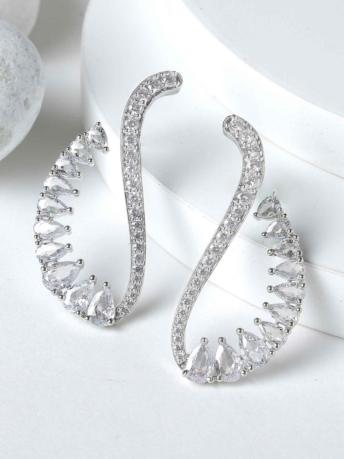 Karatcart Cubic Zirconia Studded Silver Plated Dangler Earrings for Women