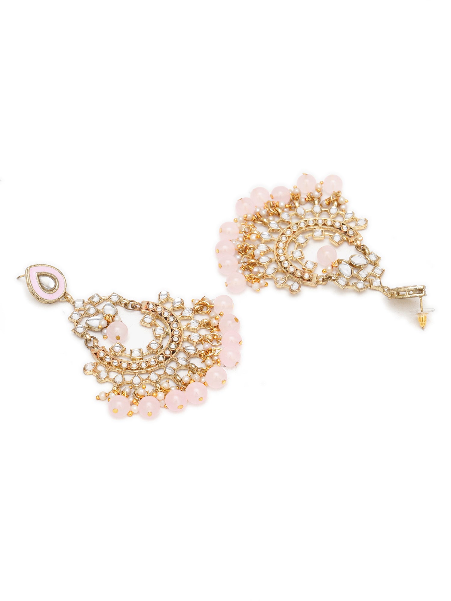 Karatcart Gold Plated Pink Beads Kundan Chandbali Earrings for Women - view 4