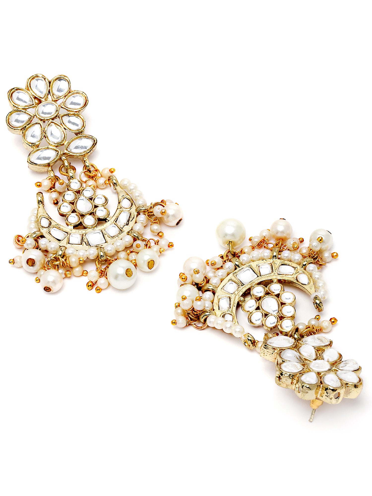 Karatcart Gold Plated Pearl and Floral Kundan Studded Dangler Earrings for Women - view 5