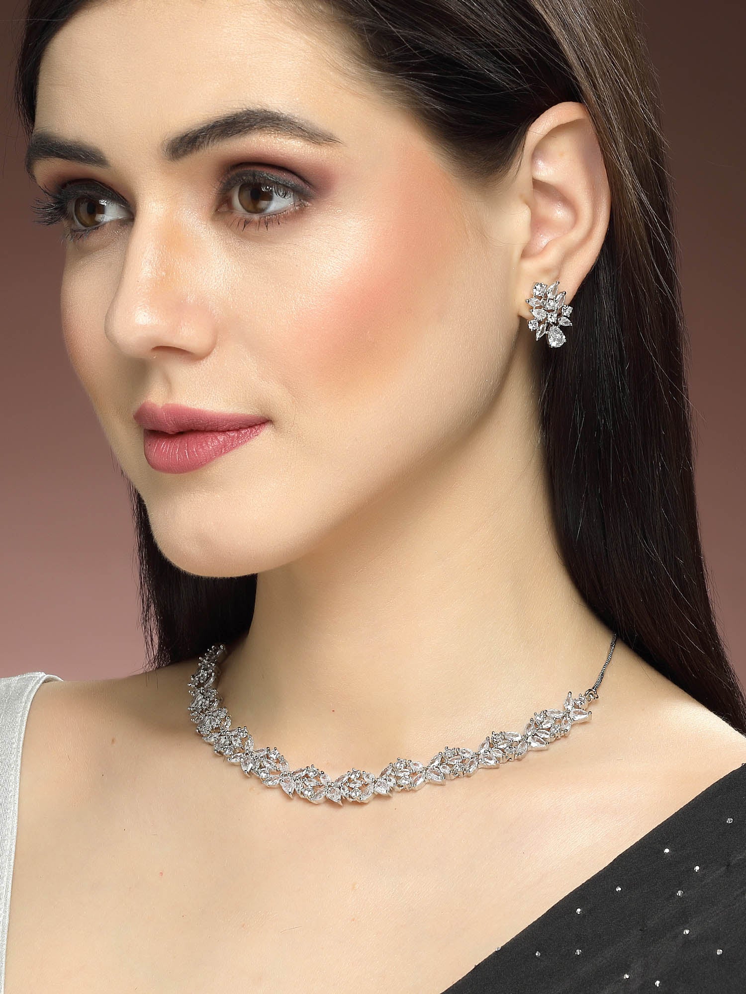 Karatcart Silver Plated American Diamond Necklace Set for Women - view 6