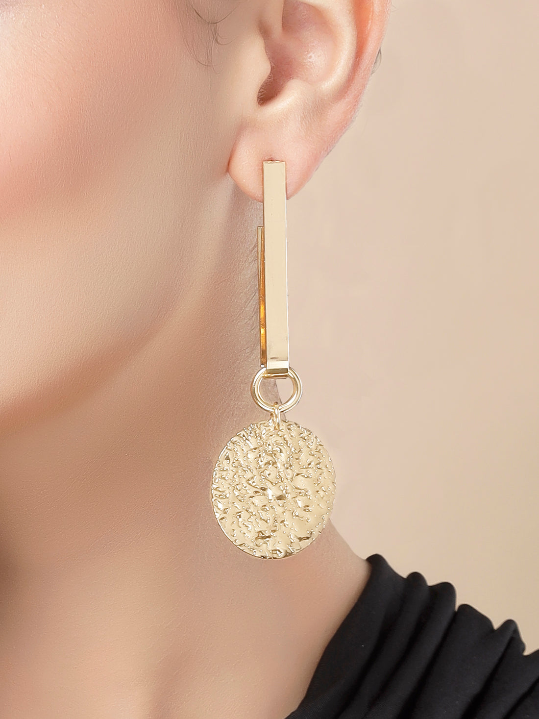 Bohey by KARATCART Gold Plated Hammered Finish Drop Earrings for Women