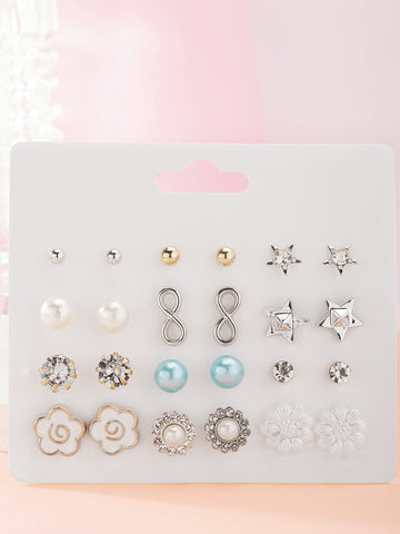 Bohey by KARATCART Set of 12 Gold and Silver Contemporary Studs Earrings Combo