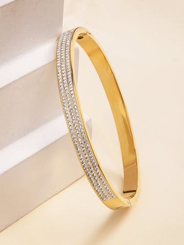 Bohey by KARATCART Gold-Plated White Cubic Zirconia Studded Bangle-Style Bracelet for Women