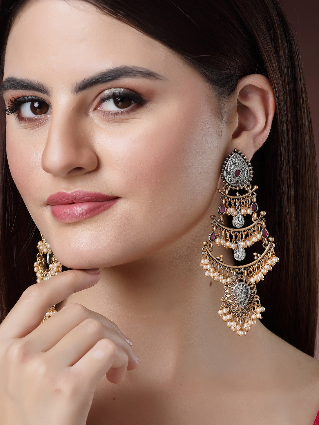 Karatcart Elegant Gold Plated Long Oxidised Dangler Earrings for Women