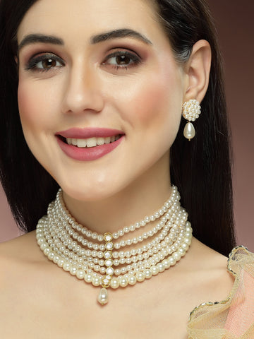 KARATCART Gold Plated Pearl Choker White Jewellery Set for Women