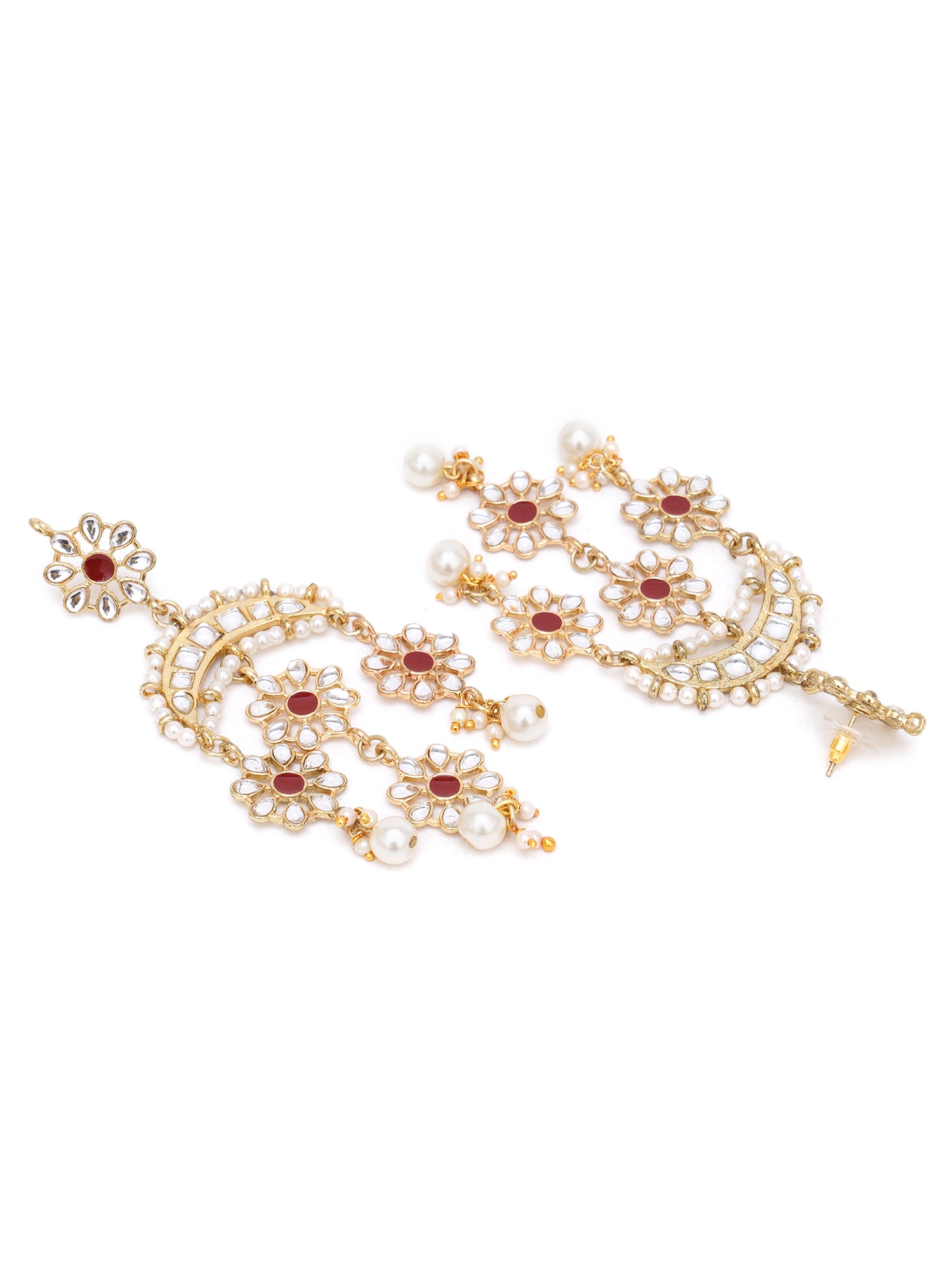 Karatcart Gold Plated Floral Red Meena Kundan Dangler Earrings for Women - view 4