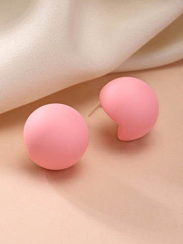 Bohey by KARATCART Matte Baby Pink Finish Dome Stud Earrings for Women