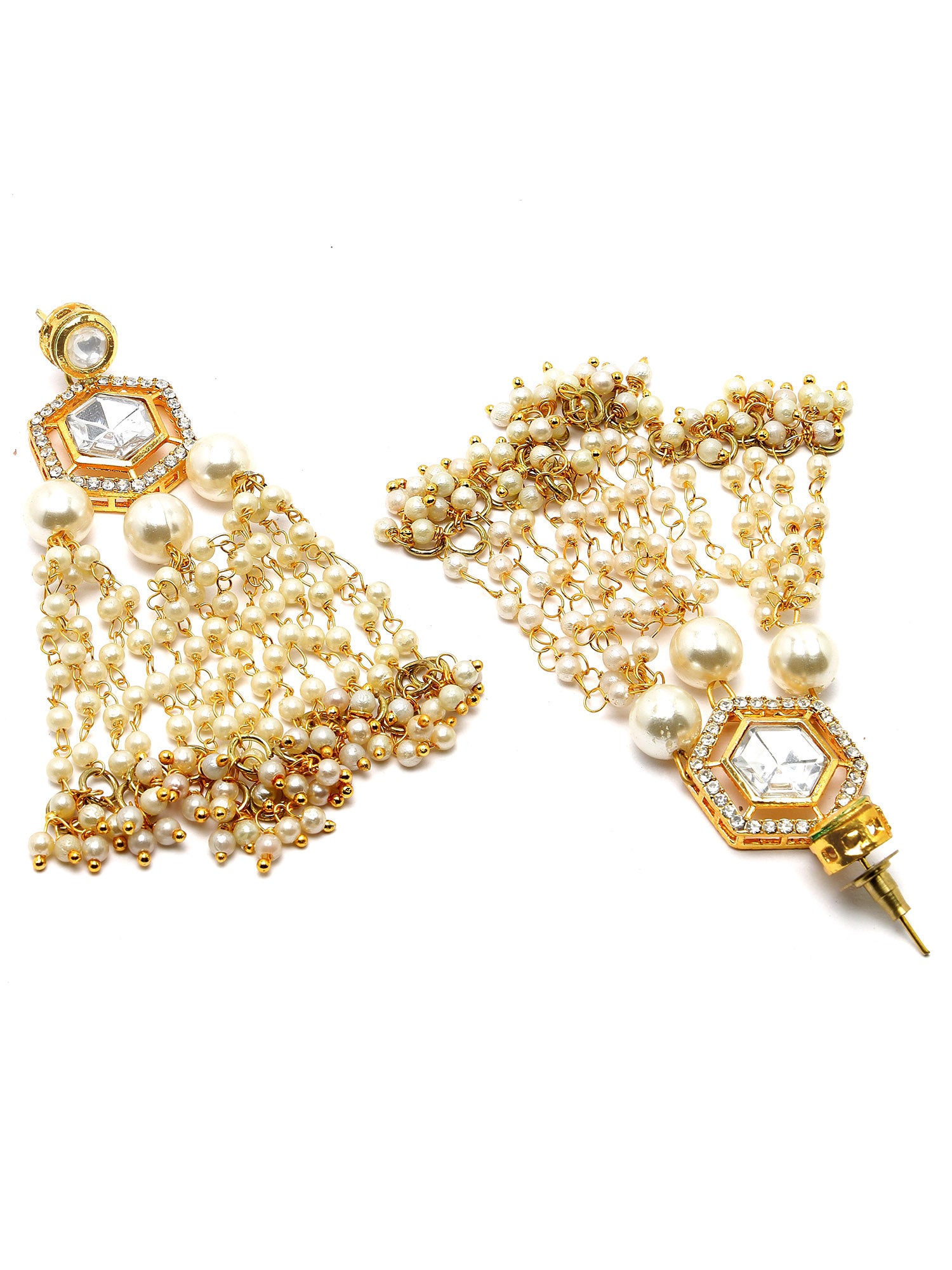 Karatcart Gold Plated Designer Polki Kundan Drop Earrings for Women - view 5