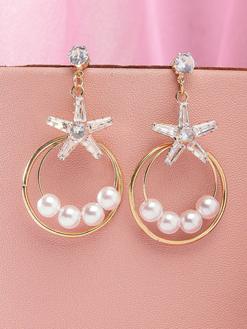 Bohey by KARATCART Gold Plated Pearl and Cubic Zirconia Drop Earrings for Women