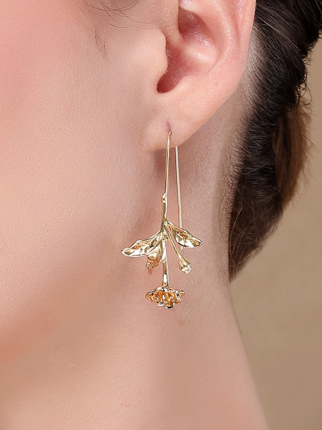 Bohey by KARATCART Gold Plated Floral Drop Earrings for Women