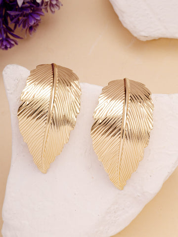 Bohey by KARATCART Gold Plated Leaf Design Drop Earrings for Women