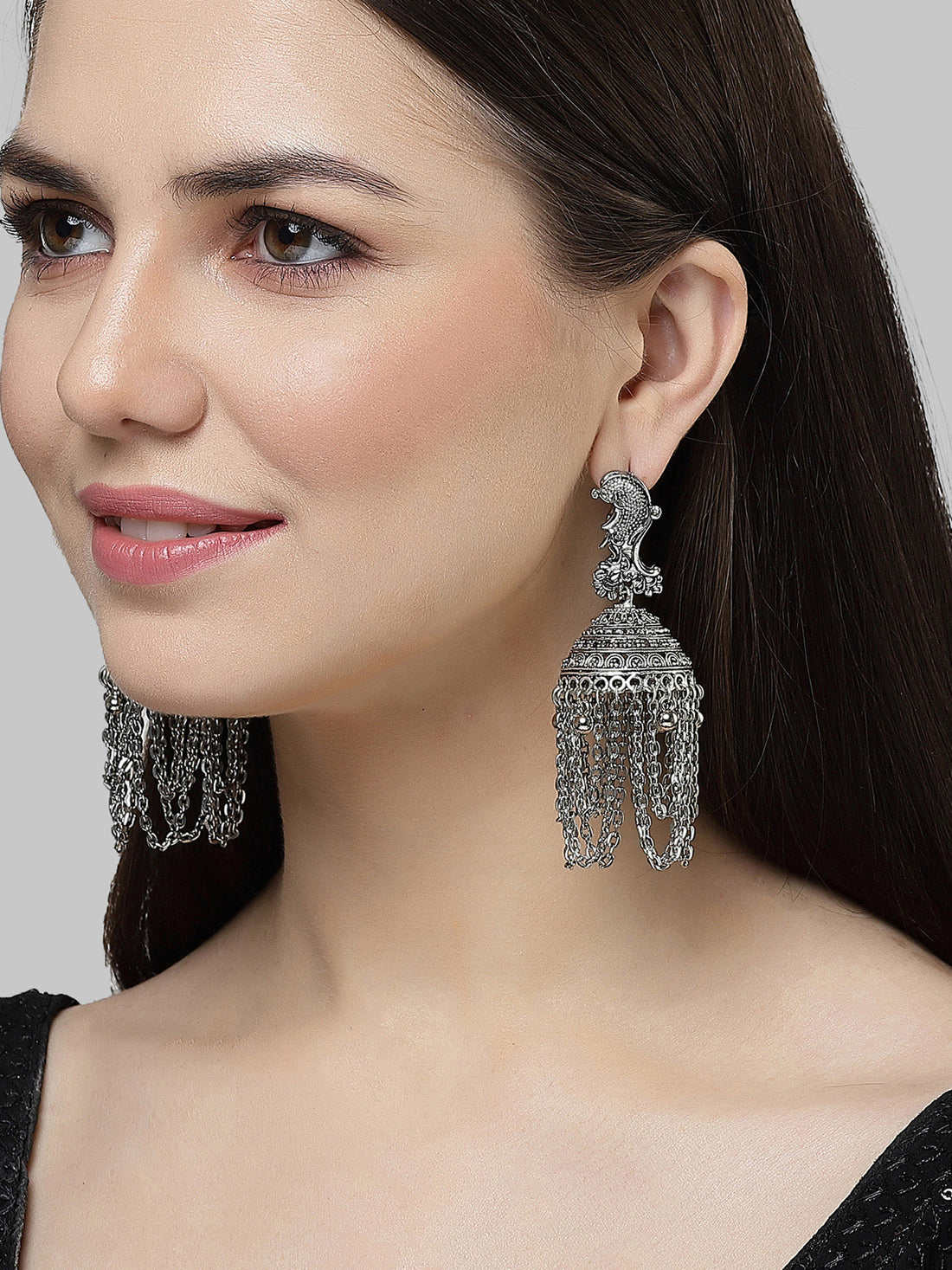 Karatcart Silver Plated Peacock Design Jhumki Earrings for Women