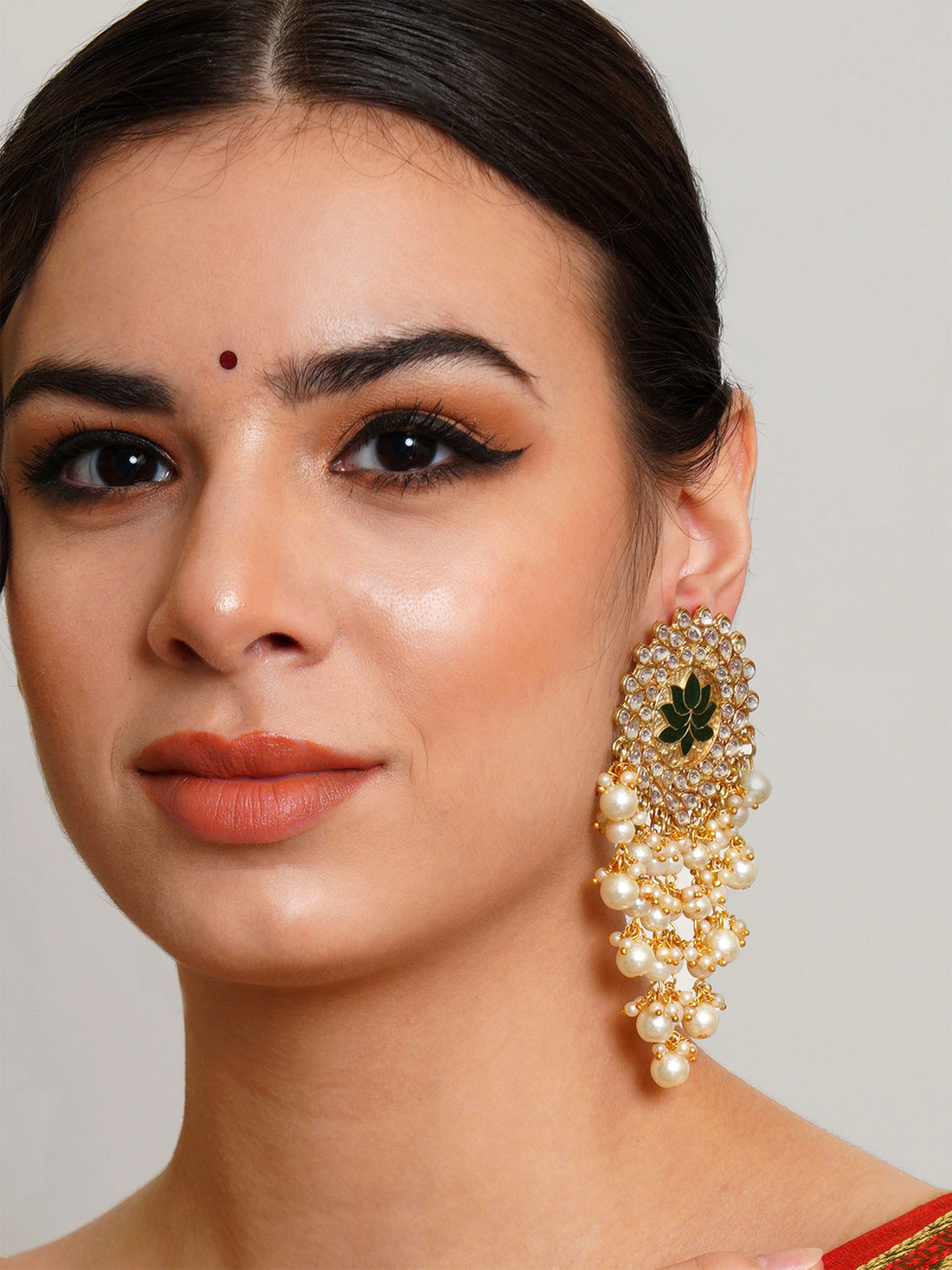 Karatcart Gold Plated Green Meena Pearl Beads Kundan Dangler Earrings for Women