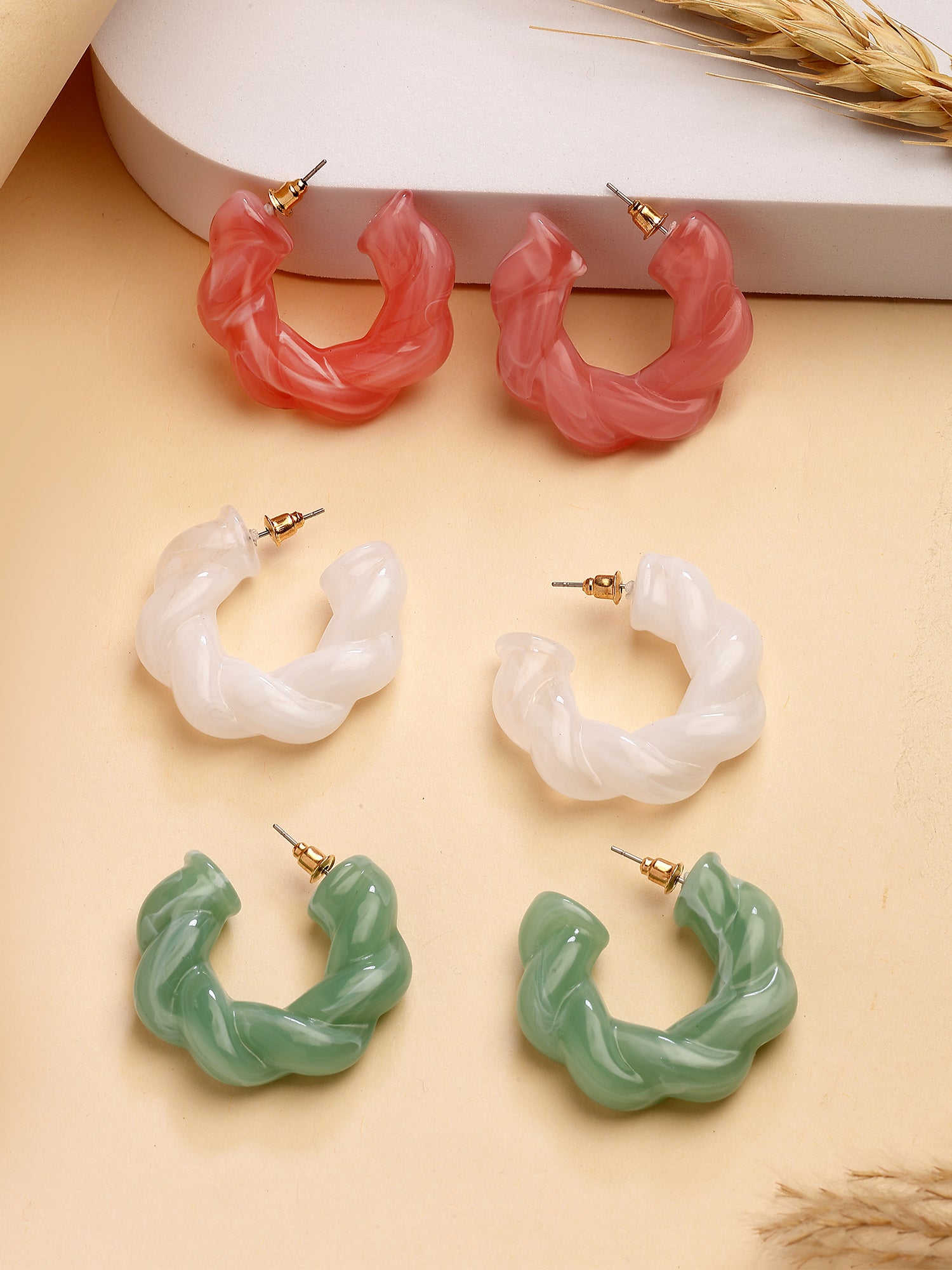 Bohey by KARATCART Set of 3 Contemporary Hoop Earrings for Women