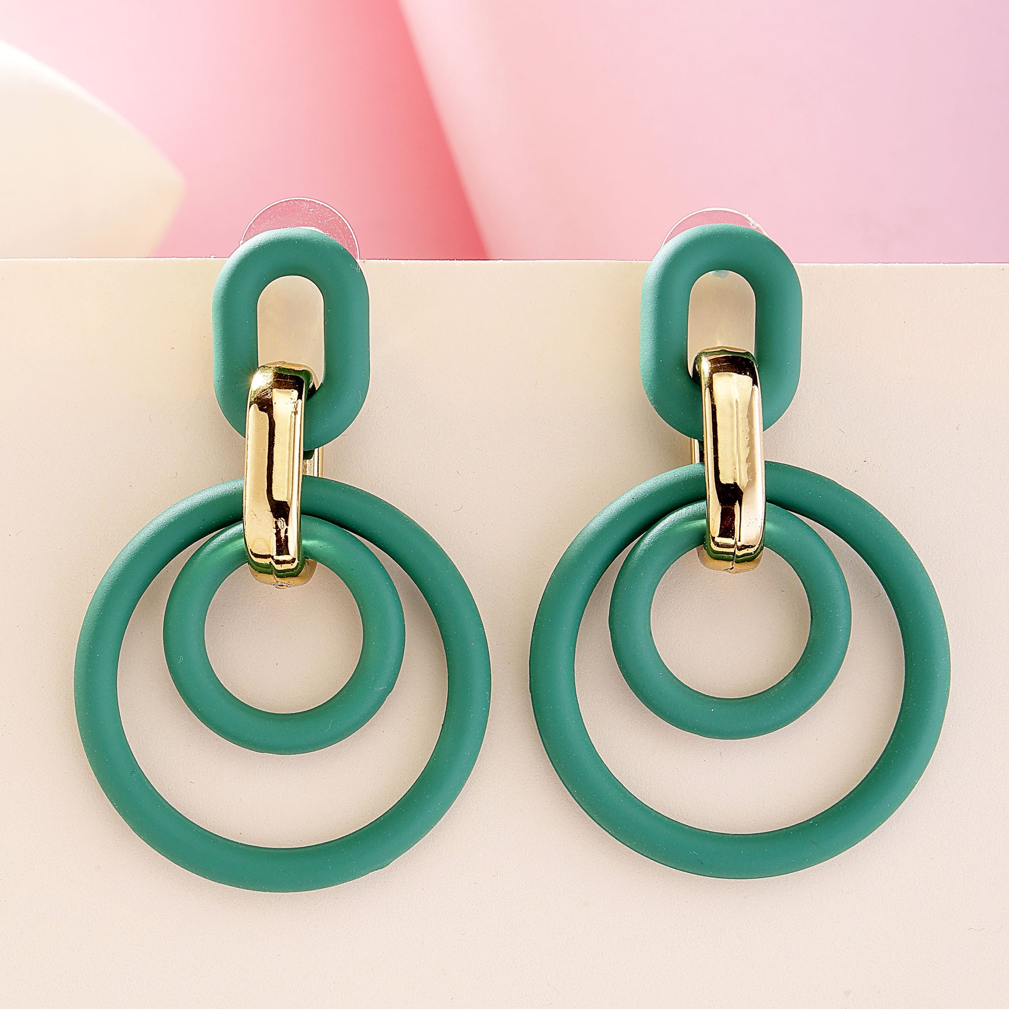 Bohey by KARATCART Green Matte Finish Link Dangler Earrings for Women