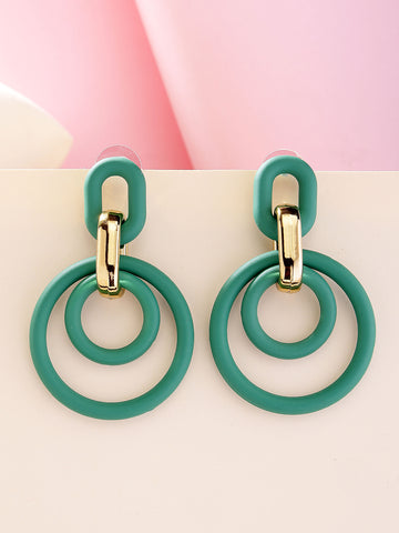 Bohey by KARATCART Green Matte Finish Link Dangler Earrings for Women