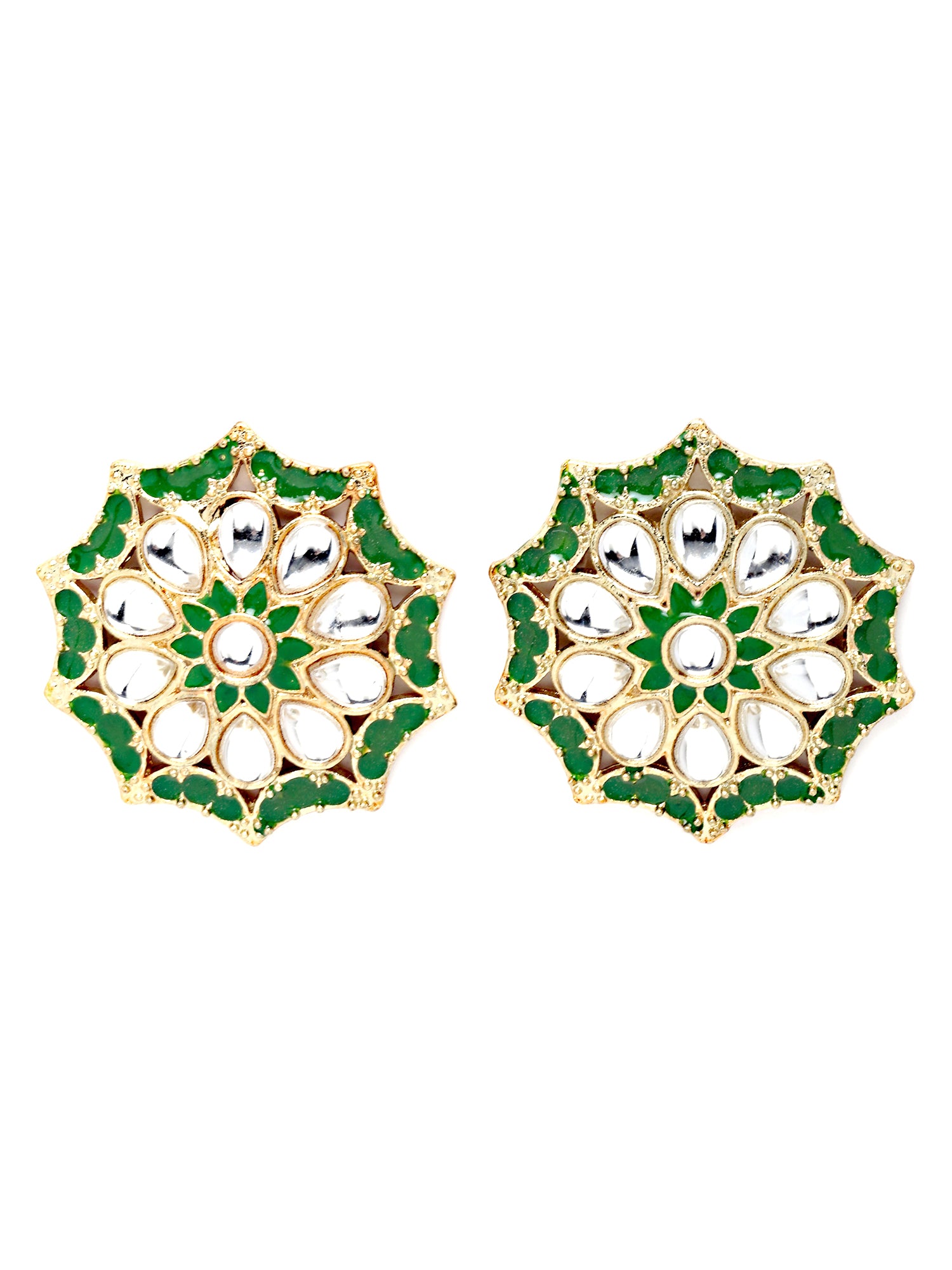 Karatcart Gold Plated Green Meena and White Kundan Stud Earrings for Women - view 4