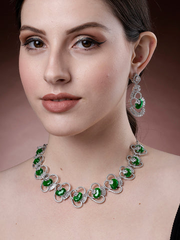 Karatcart Green Cubic Zirconia Stone Studded Jewellery Set for Women