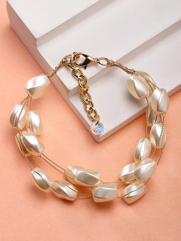 Bohey by KARATCART Gold Plated Multilayer Baroque Pearl Chain Bracelet for Women