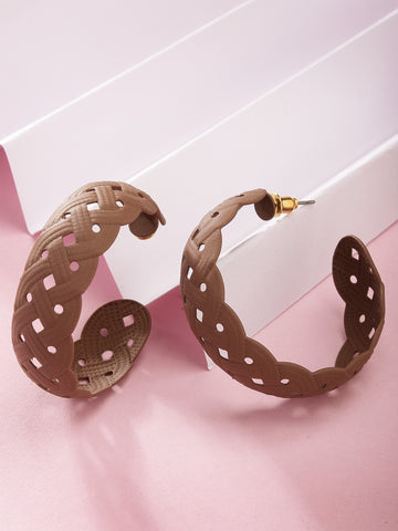 Bohey by KARATCART Matte Finish Brown Braided Pattern Hoop Earrings