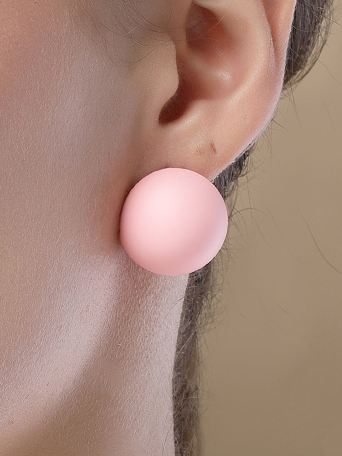 Bohey by KARATCART Matte Baby Pink Finish Dome Stud Earrings for Women