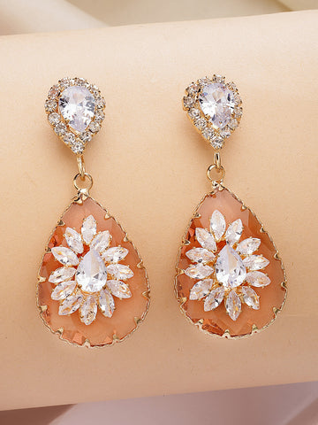 Bohey by KARATCART Gold-Plated Contemporary Peach Drop Earrings for Women