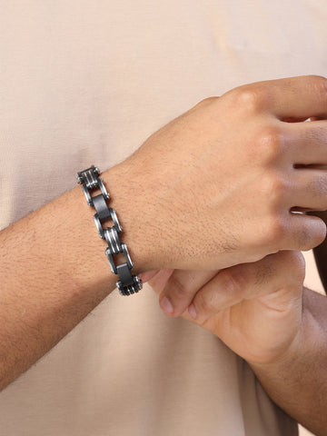 Bohey by KARATCART Black and Silver Link Bracelet for Men