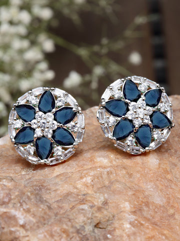 Karatcart Silver Plated Blue Cubic Zirconia Stud Earring for Women