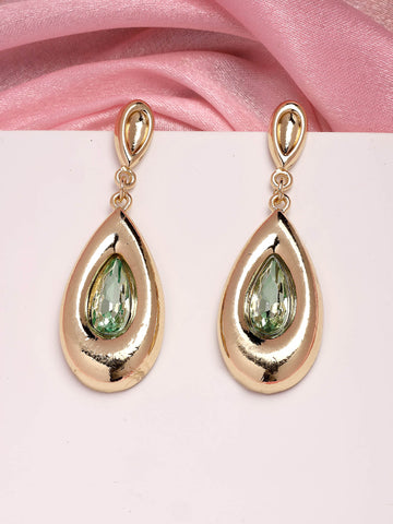 Bohey by KARATCART Gold Plated Lime Green Rhinestone Drop Earrings for Women