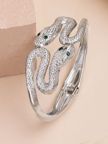 Bohey by KARATCART Silver Plated Snake Design Kada Bracelet for Women