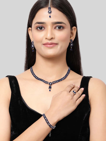 Karatcart Silver Tone Blue Cubic Zirconia Studded Jewellery Set for Women