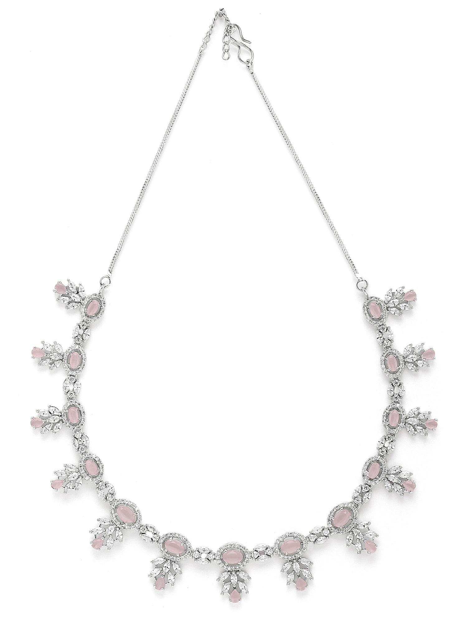 Karatcart Silver Plated Pink CZ Studded Necklace with Earrings - view 5