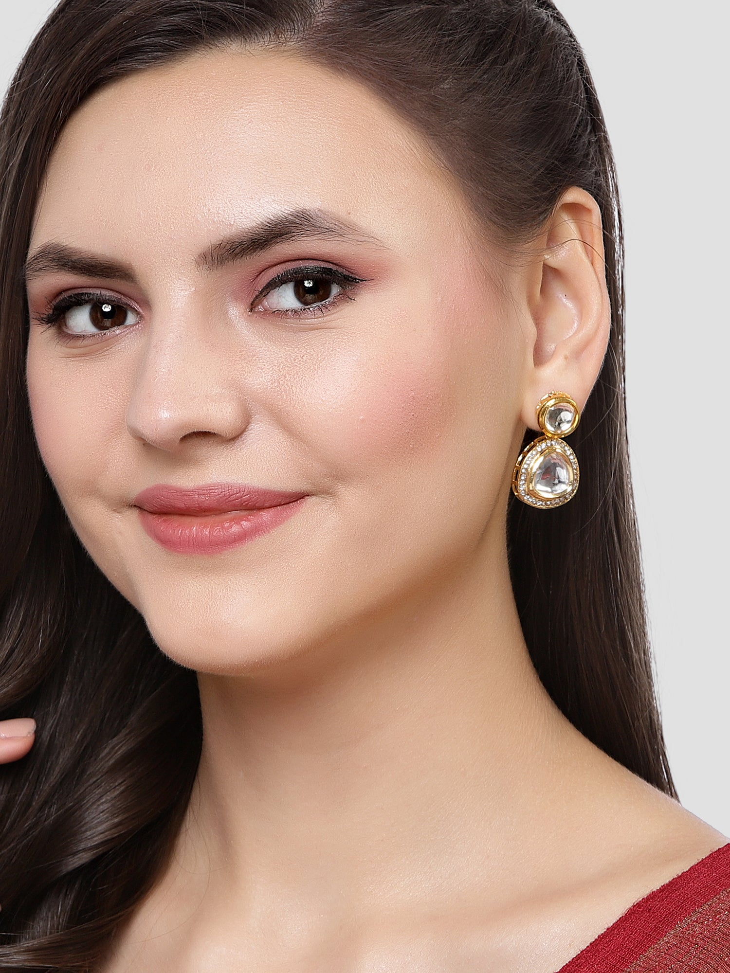 Karatcart Gold Plated Handcrafted Polki Kundan Drop Earrings for Women
