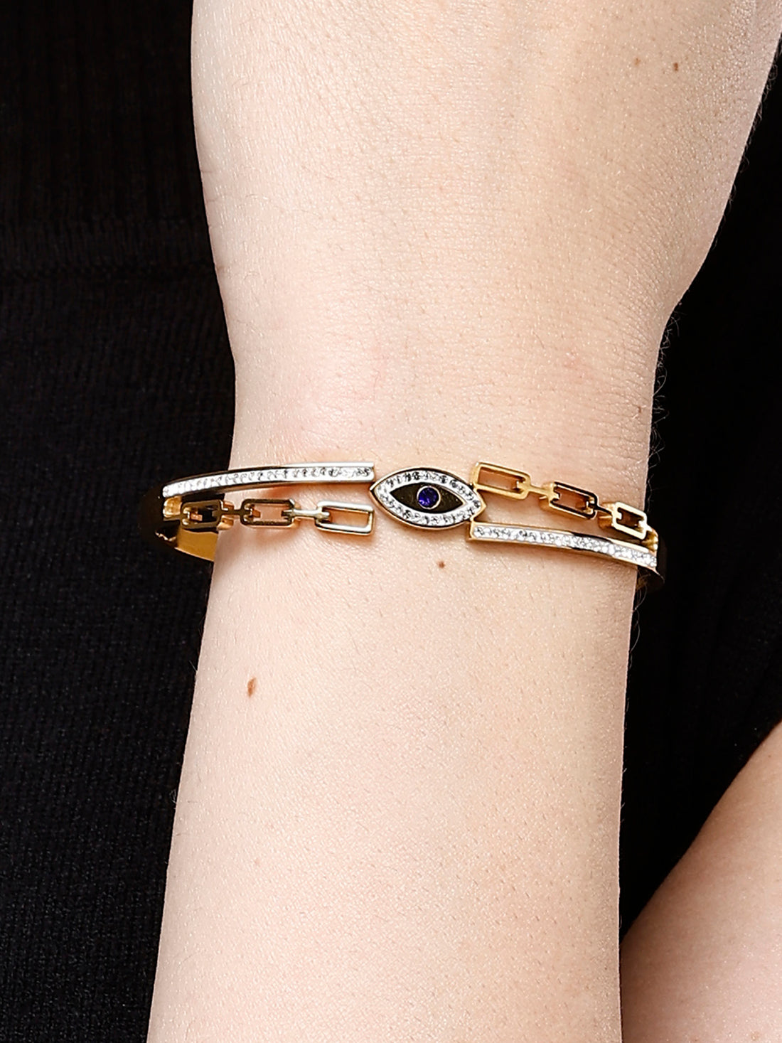 Bohey by KARATCART Gold-Plated Evil Eye Cubic Zirconia Bangle-Style Bracelet for Women