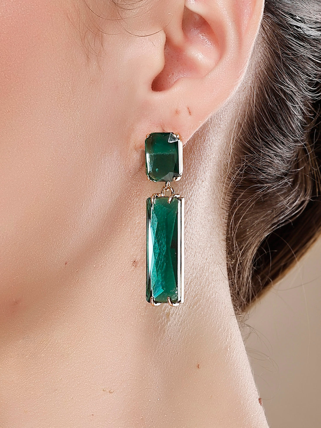 Bohey by KARATCART Gold-Plated Contemporary Green Drop Earrings for Women