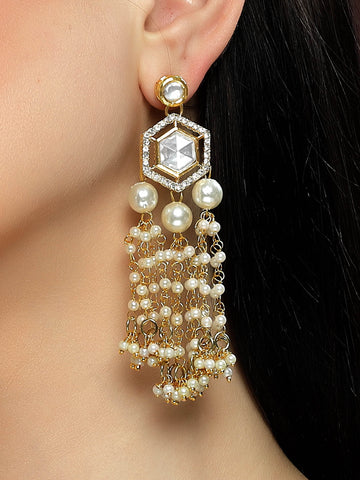 Karatcart Gold Plated Designer Polki Kundan Drop Earrings for Women