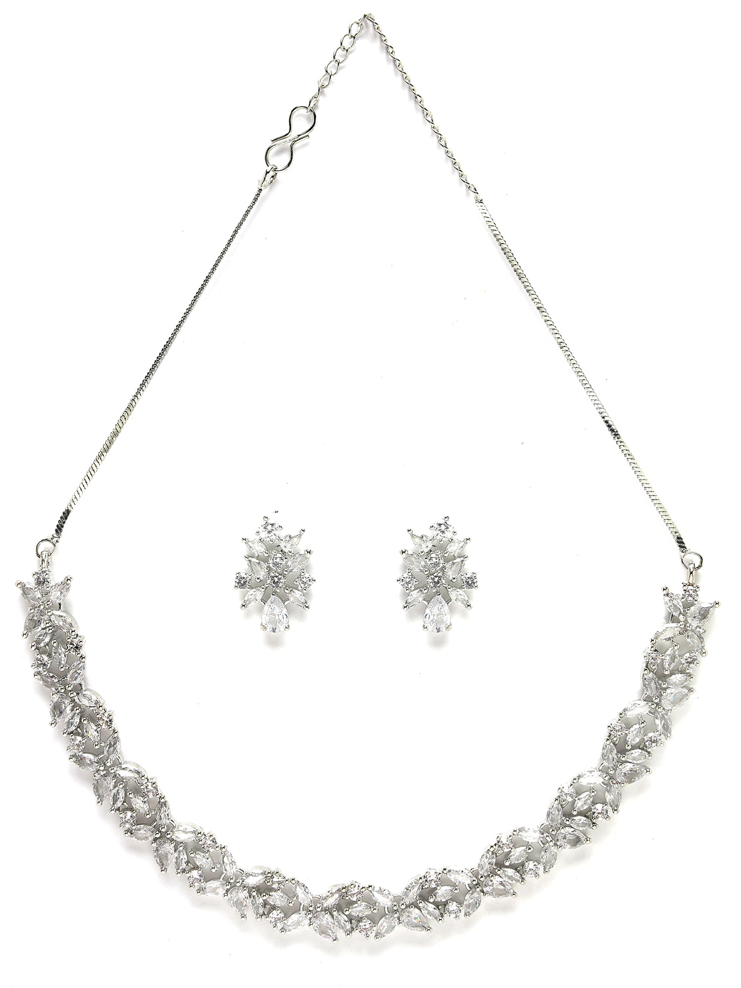 Karatcart Silver Plated American Diamond Necklace Set for Women - Image 1