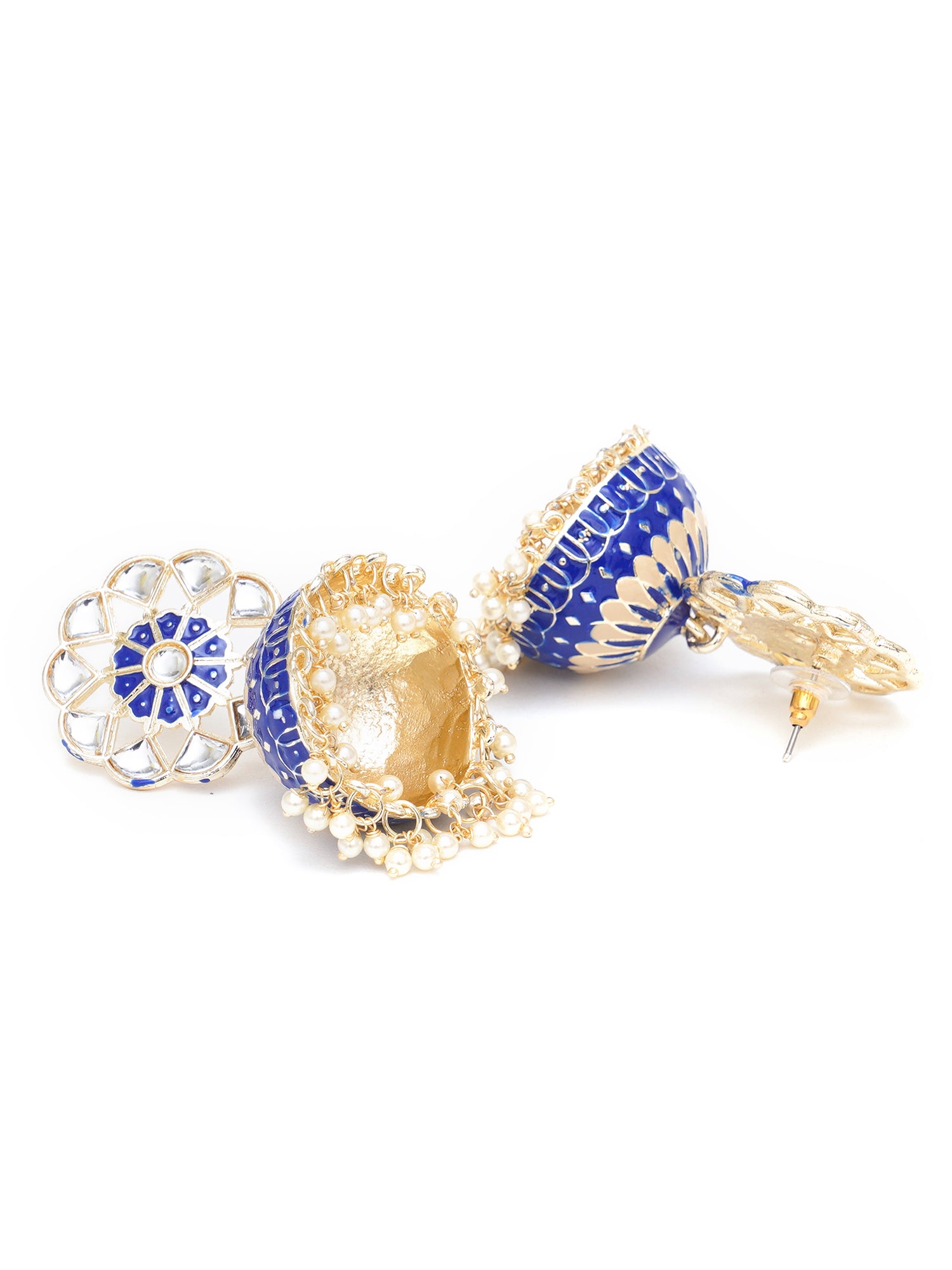 Karatcart Gold Plated Royal Blue Meena Kunda Studded Jhumki Earrings for Women - view 5