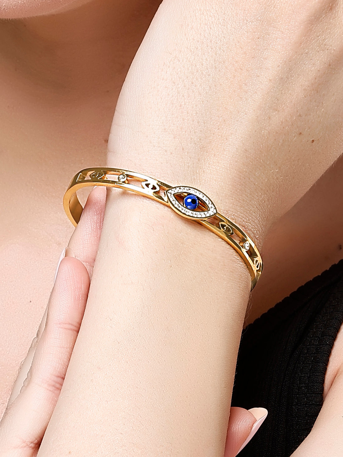 Bohey by KARATCART Gold-Plated Evil Eye Enamel Bangle-Style Bracelet for Women