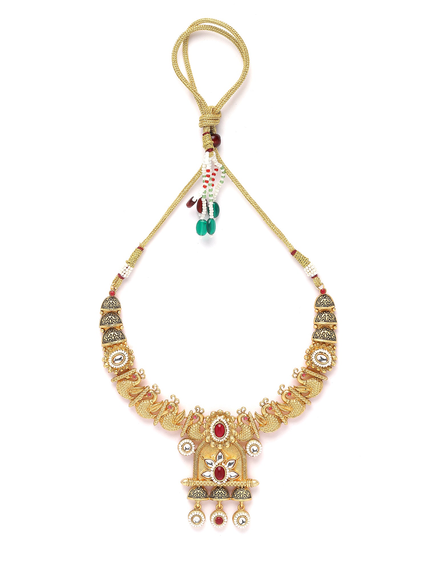 Karatcart Gold Plated Red Stone Peacock Design Temple Jewellery Set for Women - view 5