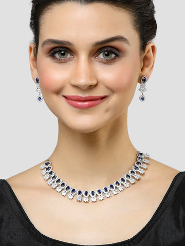 Karatcart Silver Plated Blue Cubic Zirconia Studded Necklace Set