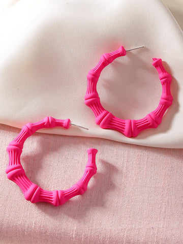 Bohey by KARATCART Matte Pink Finish Bamboo Design Half Hoop Earrings for Women