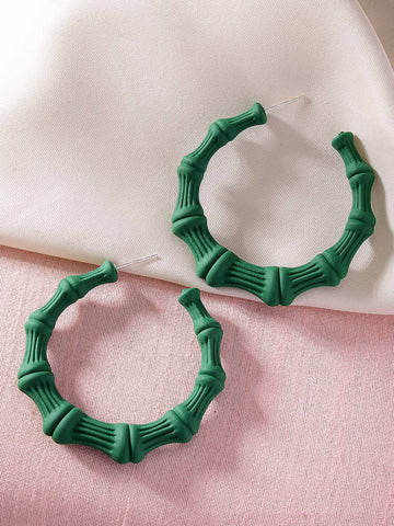 Bohey by KARATCART Matte Green Finish Bamboo Design Half Hoop Earrings for Women