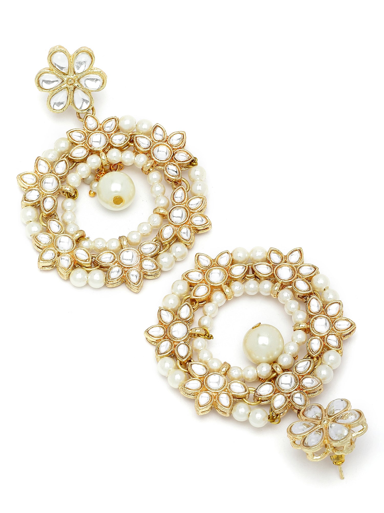 Karatcart Gold-Plated Pearl and Floral Kundan Studded Dangler Hoop Earring for Women - view 5