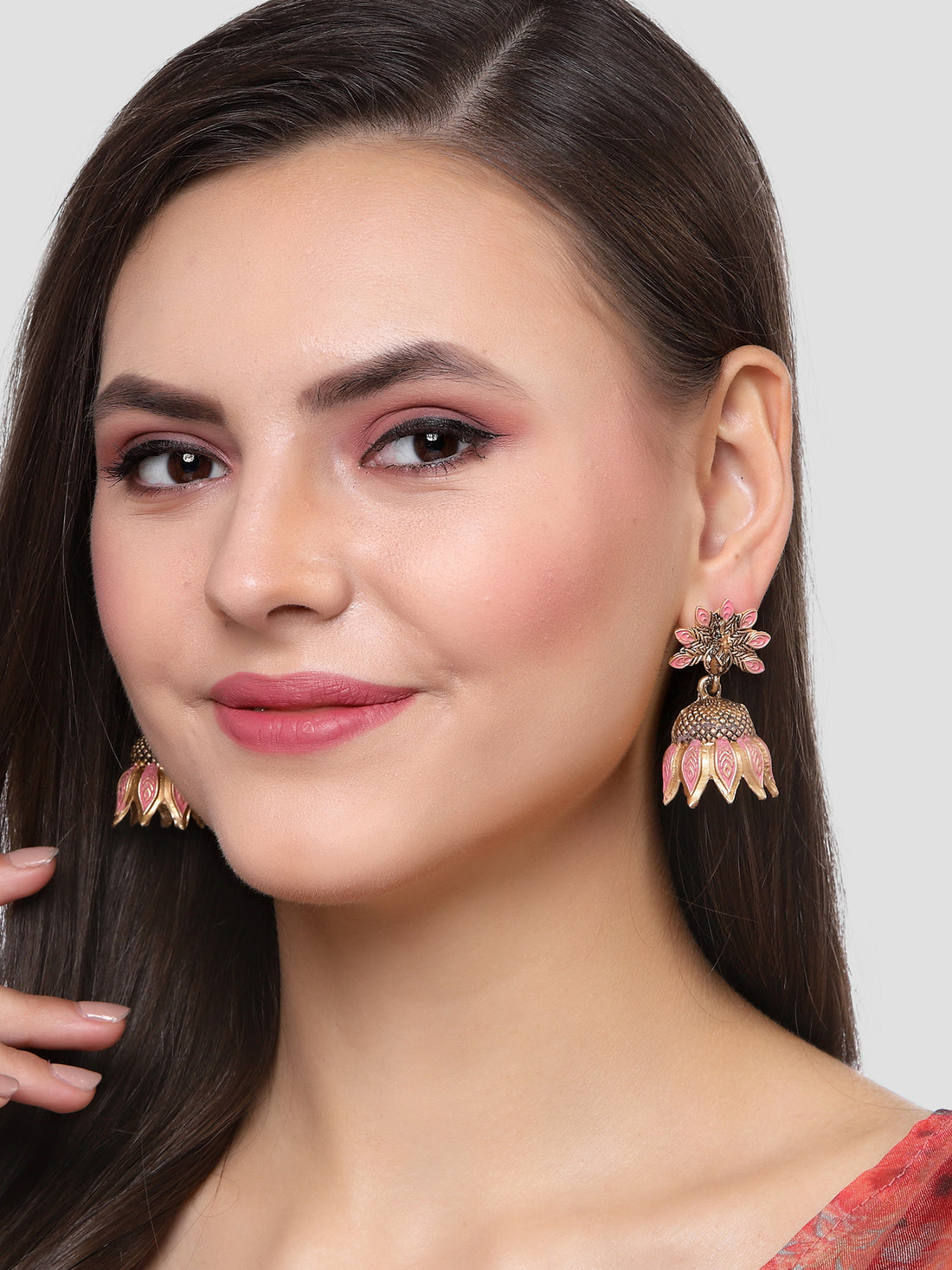 Karatcart Gold Plated Peacock Design Pink Jhumki Earrings for Women