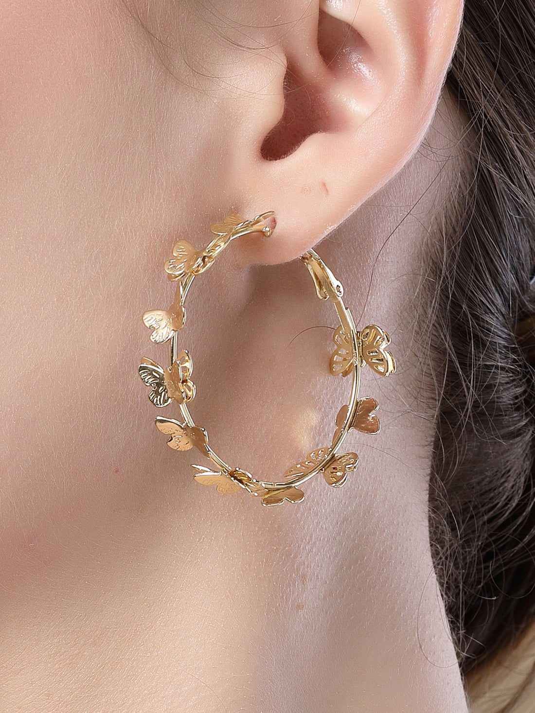 Bohey by KARATCART Gold Plated Butterfly Hoop Earrings for Women